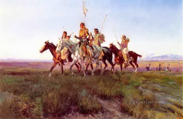 Indios americanos Painting - El regreso del partido de guerra 1914 Charles Marion Russell Indios Americanos